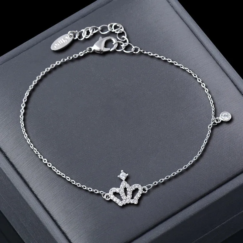 lovely crystal bow crown pink flowers bracelets for women
