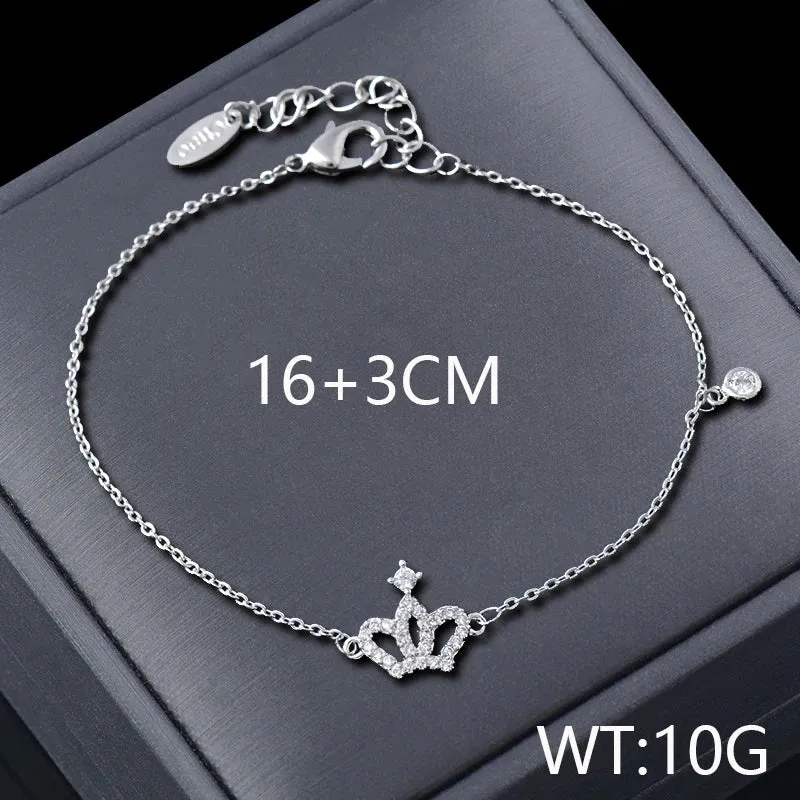 lovely crystal bow crown pink flowers bracelets for women
