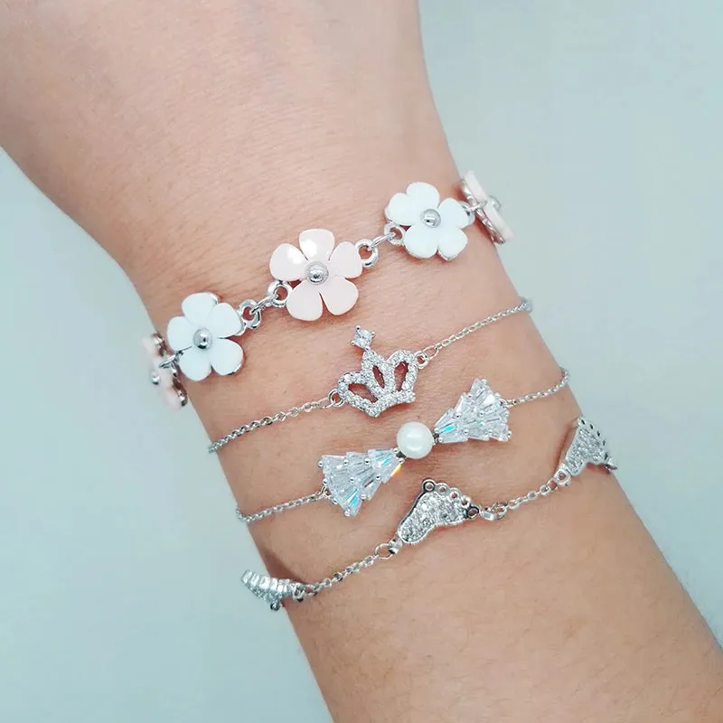 lovely crystal bow crown pink flowers bracelets for women