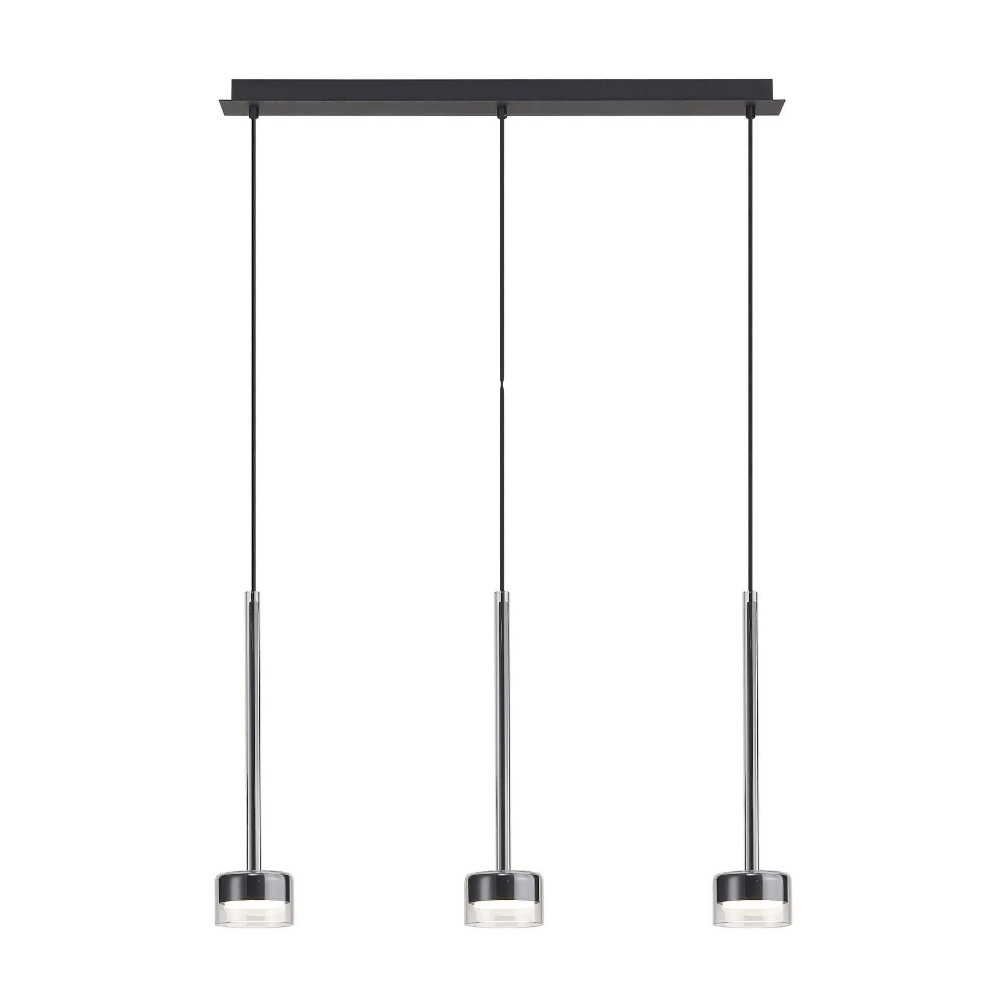 Mantra M7882 Tonic 3 Light Linear Pendant Chrome/Black/Clear Glass