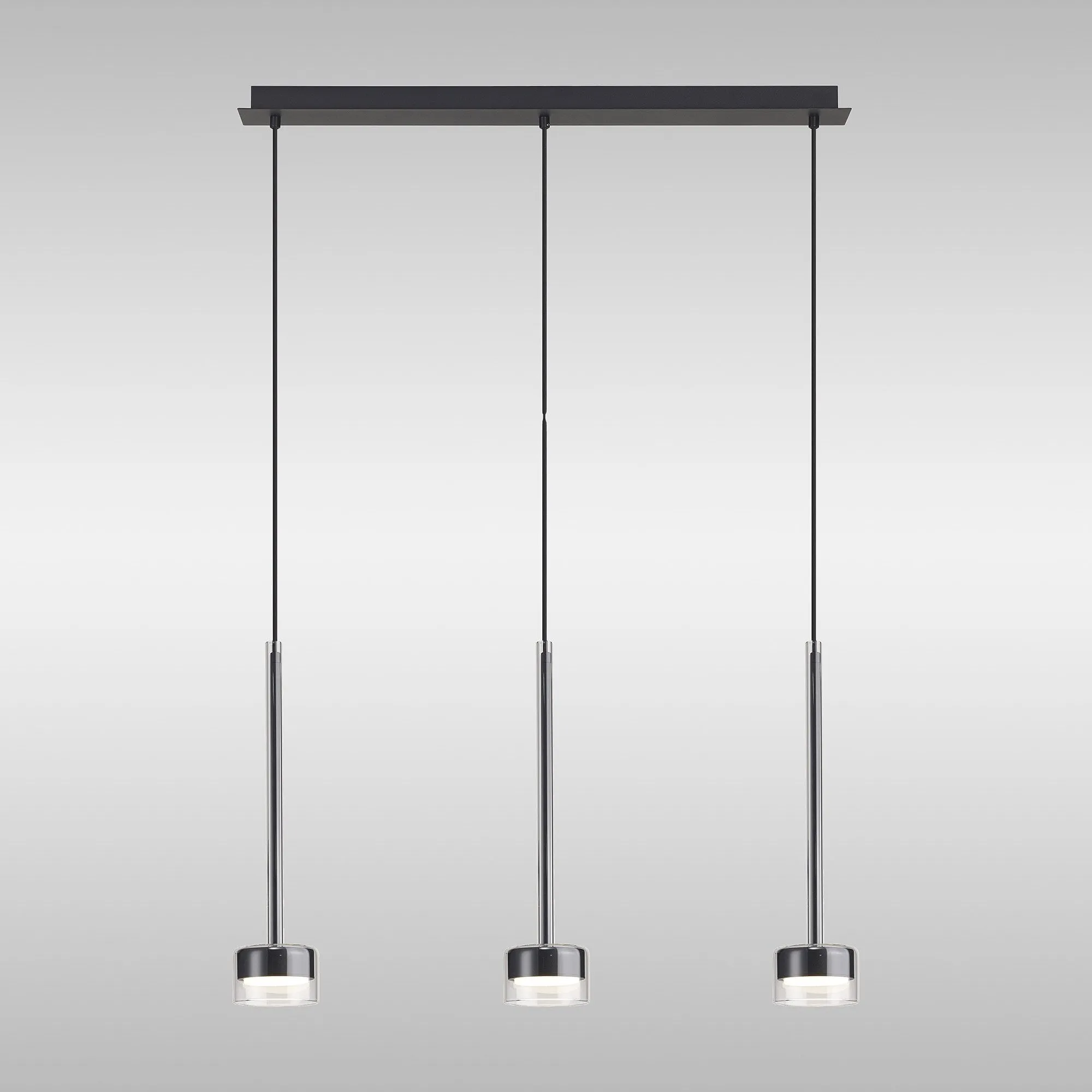 Mantra M7882 Tonic 3 Light Linear Pendant Chrome/Black/Clear Glass