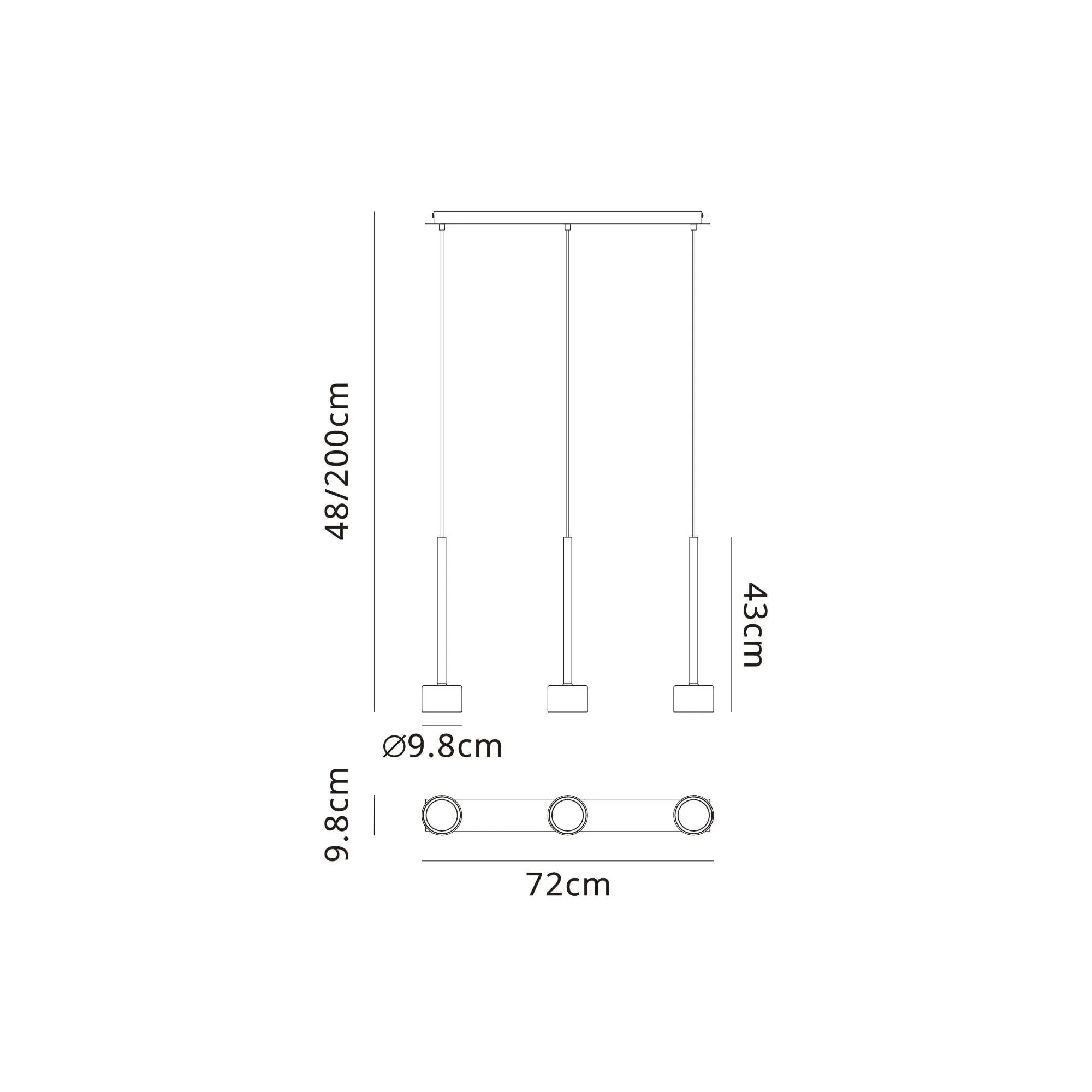 Mantra M7882 Tonic 3 Light Linear Pendant Chrome/Black/Clear Glass