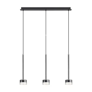 Mantra M7882 Tonic 3 Light Linear Pendant Chrome/Black/Clear Glass