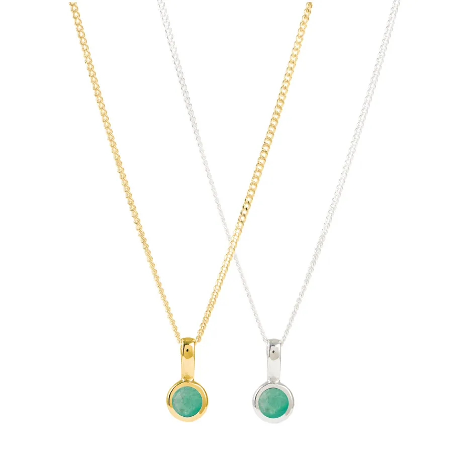 May Birthstone Charm Necklace - Emerald