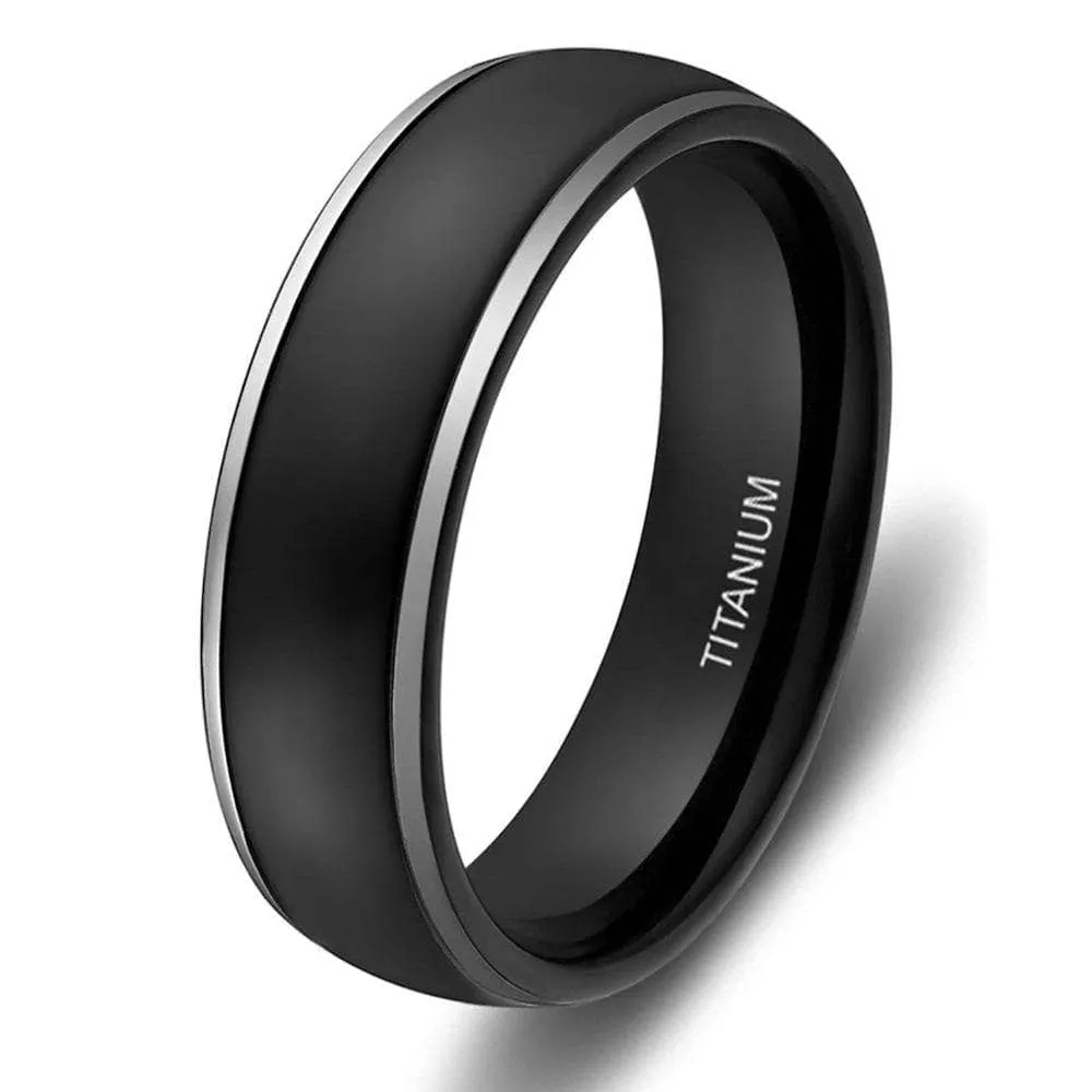 Men's Matte Black Dome Titanium Wedding Band