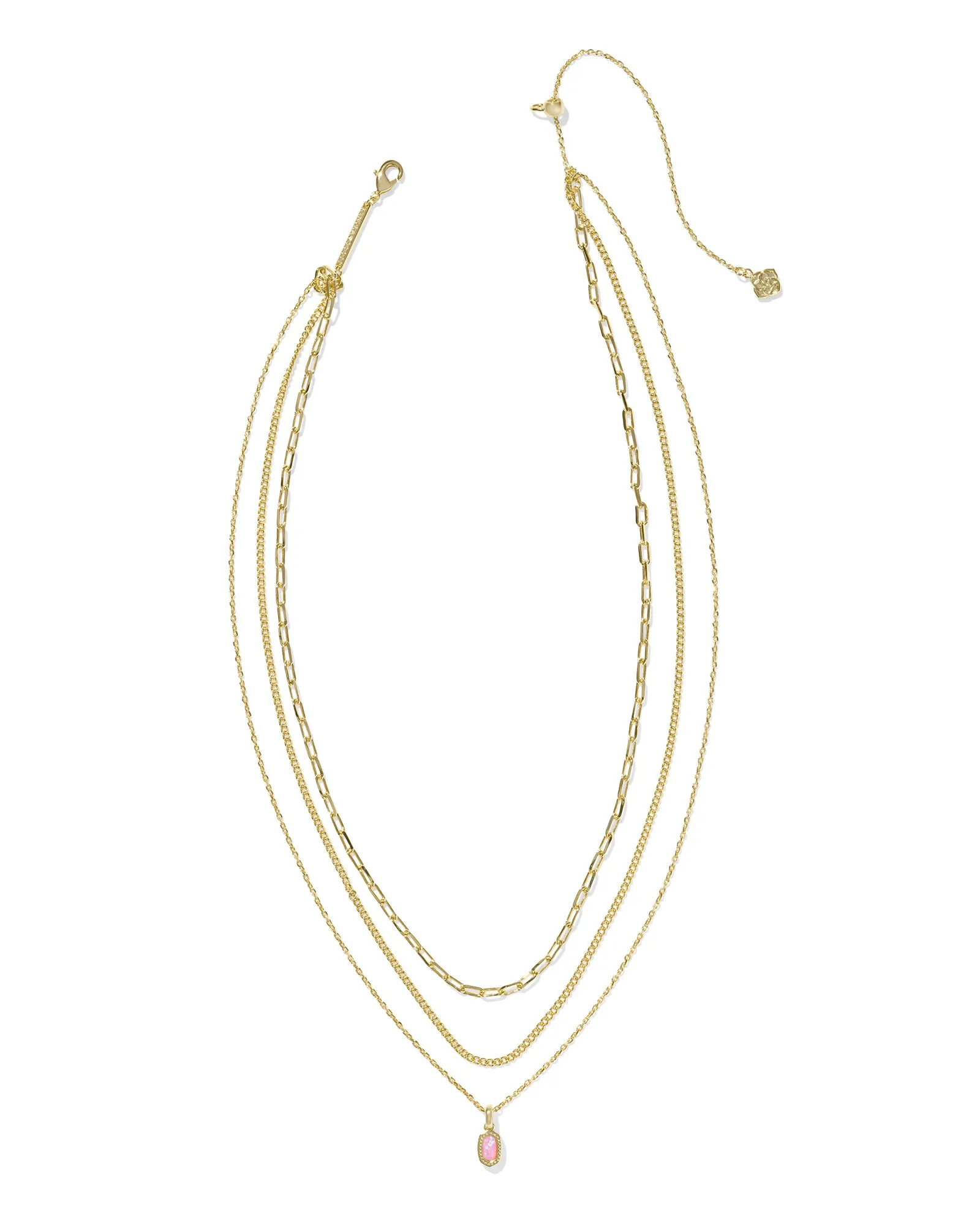 Mini Elisa Triple Strand Necklace Gold Carnation Opal