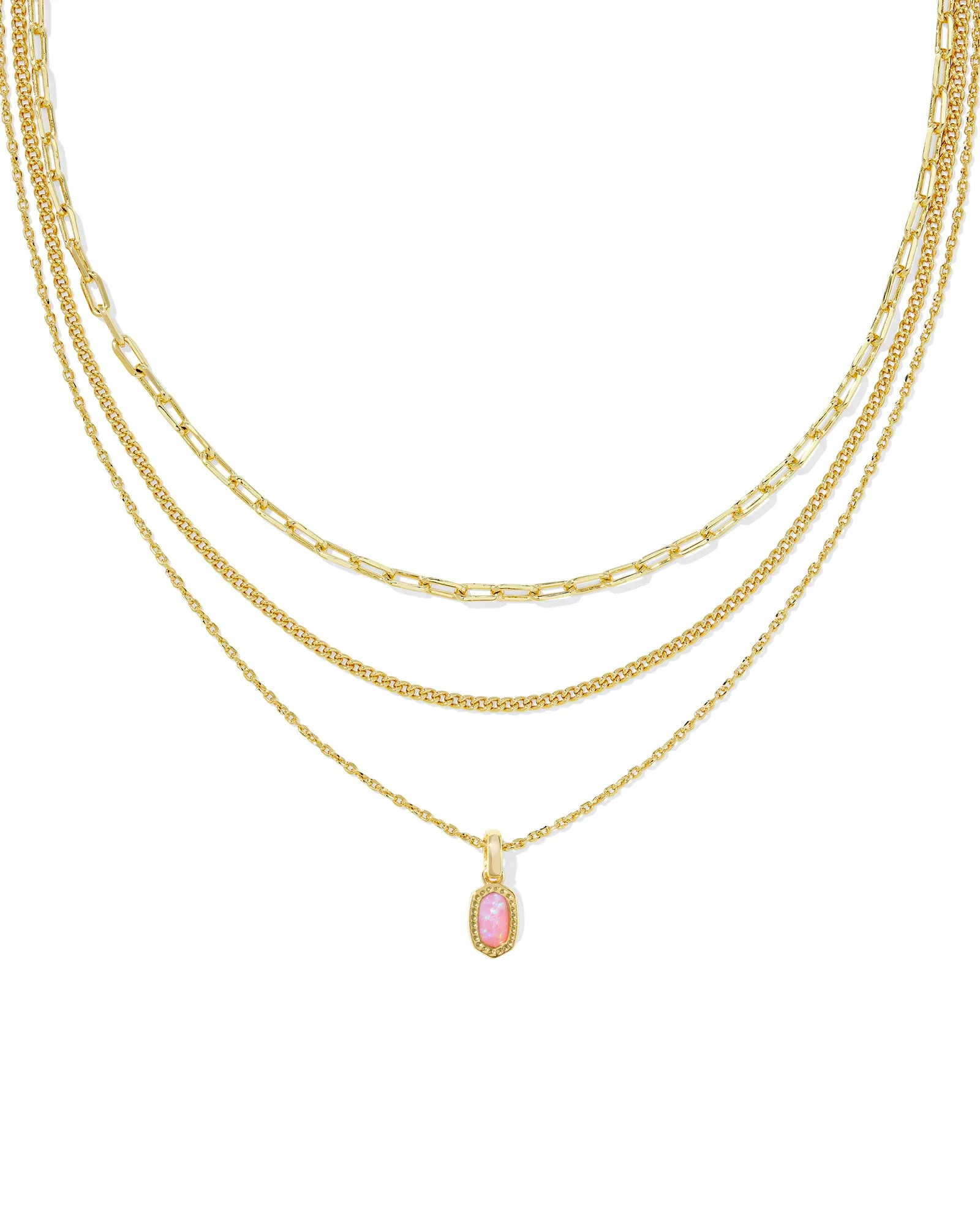 Mini Elisa Triple Strand Necklace Gold Carnation Opal