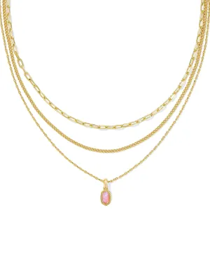 Mini Elisa Triple Strand Necklace Gold Carnation Opal