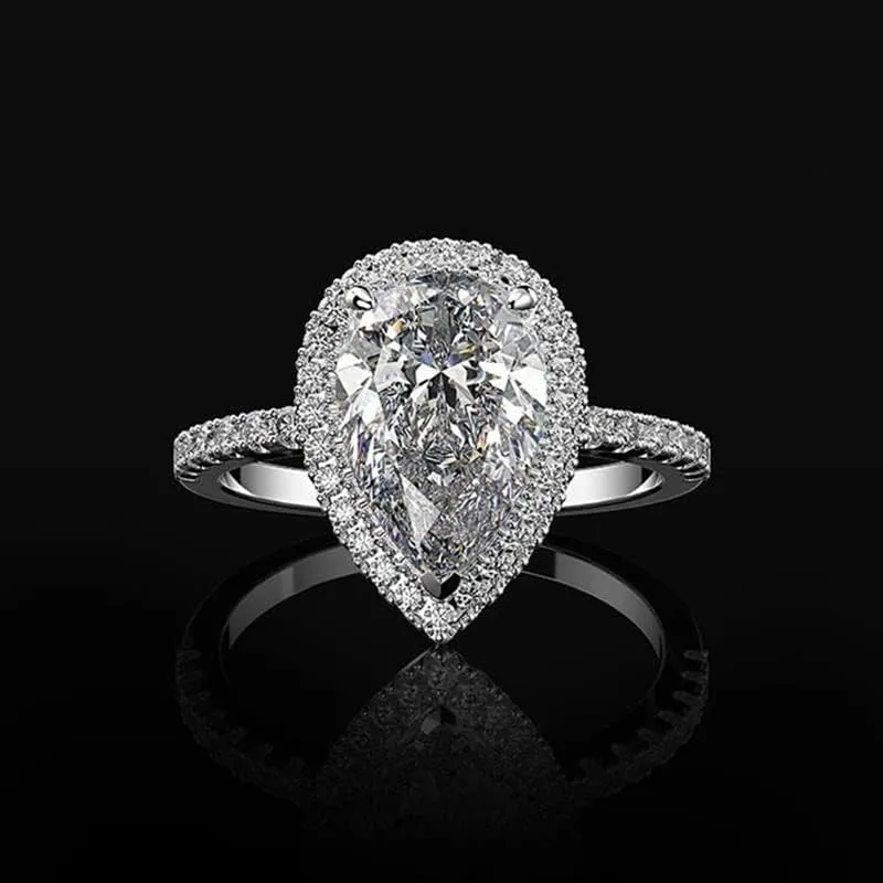Mnyixsi 925 Sterling Silver CZ Sparkling Full Diamond Platinum Waterdrop Pear Shaped Zircon Ring for Women Teardrop Engagement Rings Eternity Engagement Wedding Ring Promise Ring Size 8