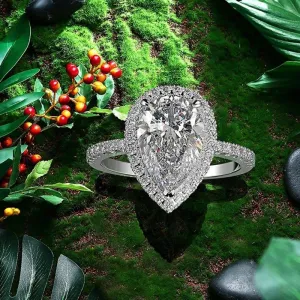 Mnyixsi 925 Sterling Silver CZ Sparkling Full Diamond Platinum Waterdrop Pear Shaped Zircon Ring for Women Teardrop Engagement Rings Eternity Engagement Wedding Ring Promise Ring Size 8