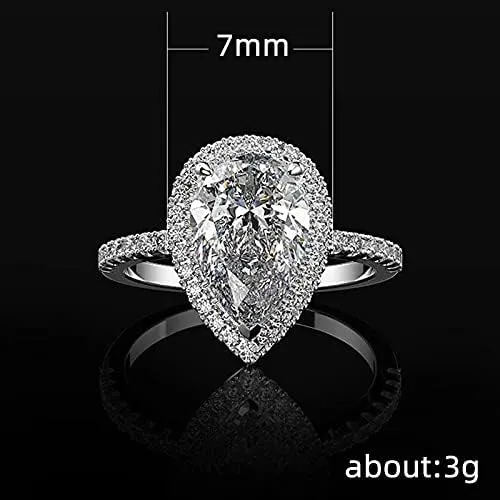 Mnyixsi 925 Sterling Silver CZ Sparkling Full Diamond Platinum Waterdrop Pear Shaped Zircon Ring for Women Teardrop Engagement Rings Eternity Engagement Wedding Ring Promise Ring Size 8
