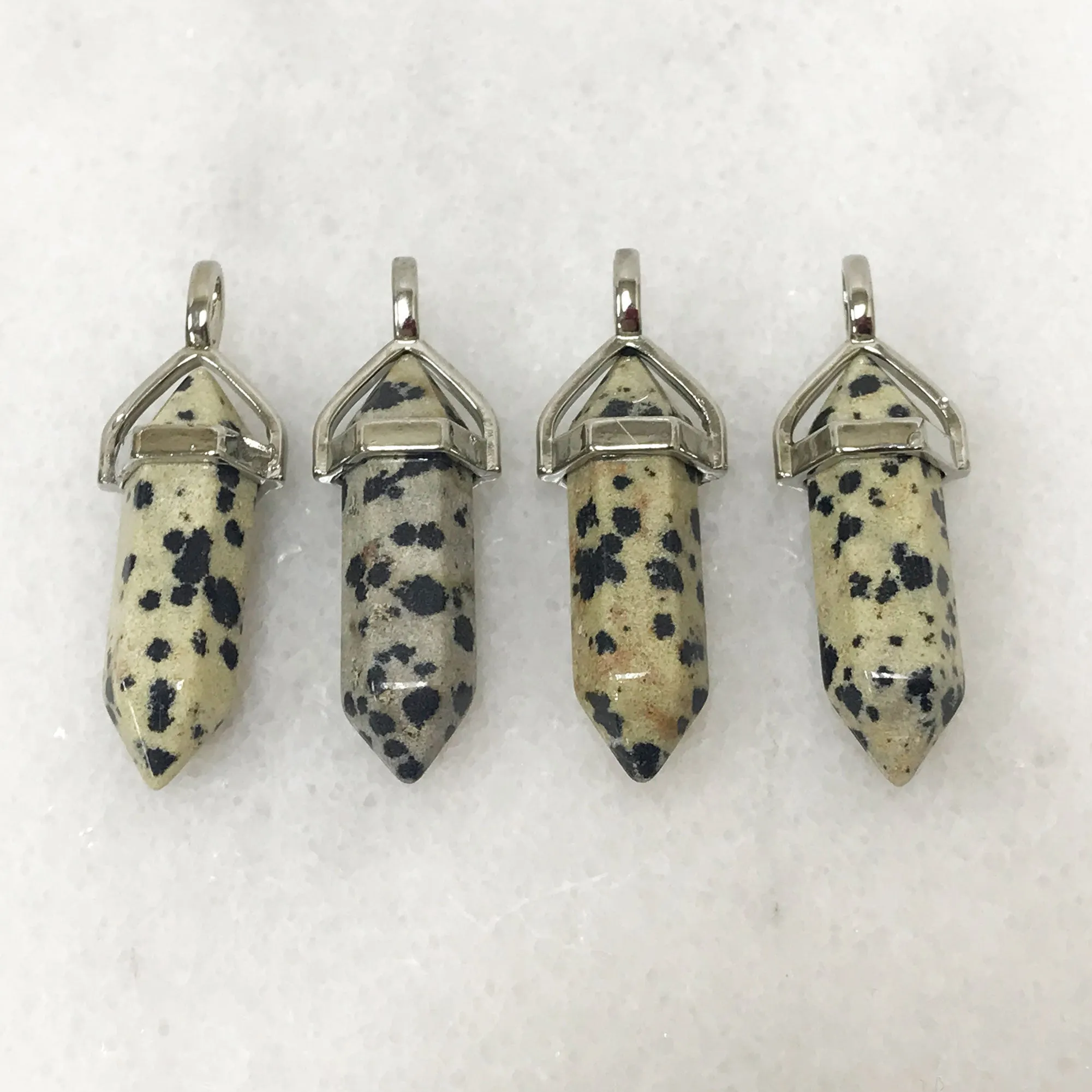 Natural Dalmation Jasper Hexagonal Bullet Pointed Pendant