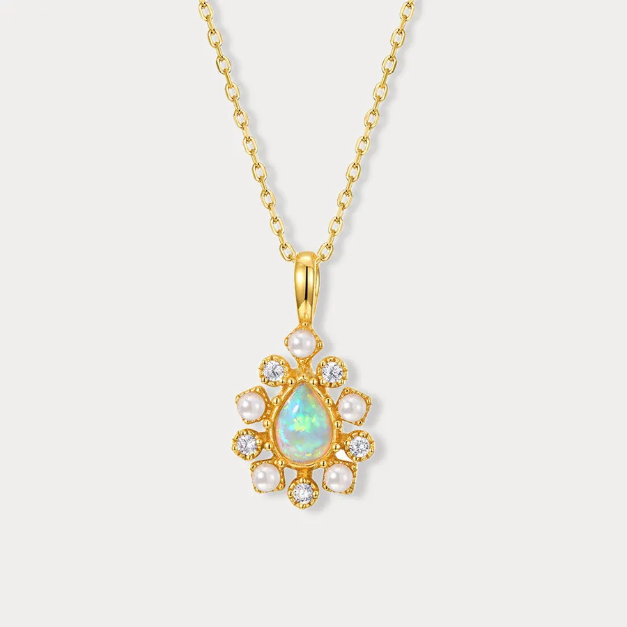 Opal Diamond Pendant Clavicle Necklace