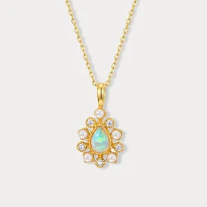 Opal Diamond Pendant Clavicle Necklace