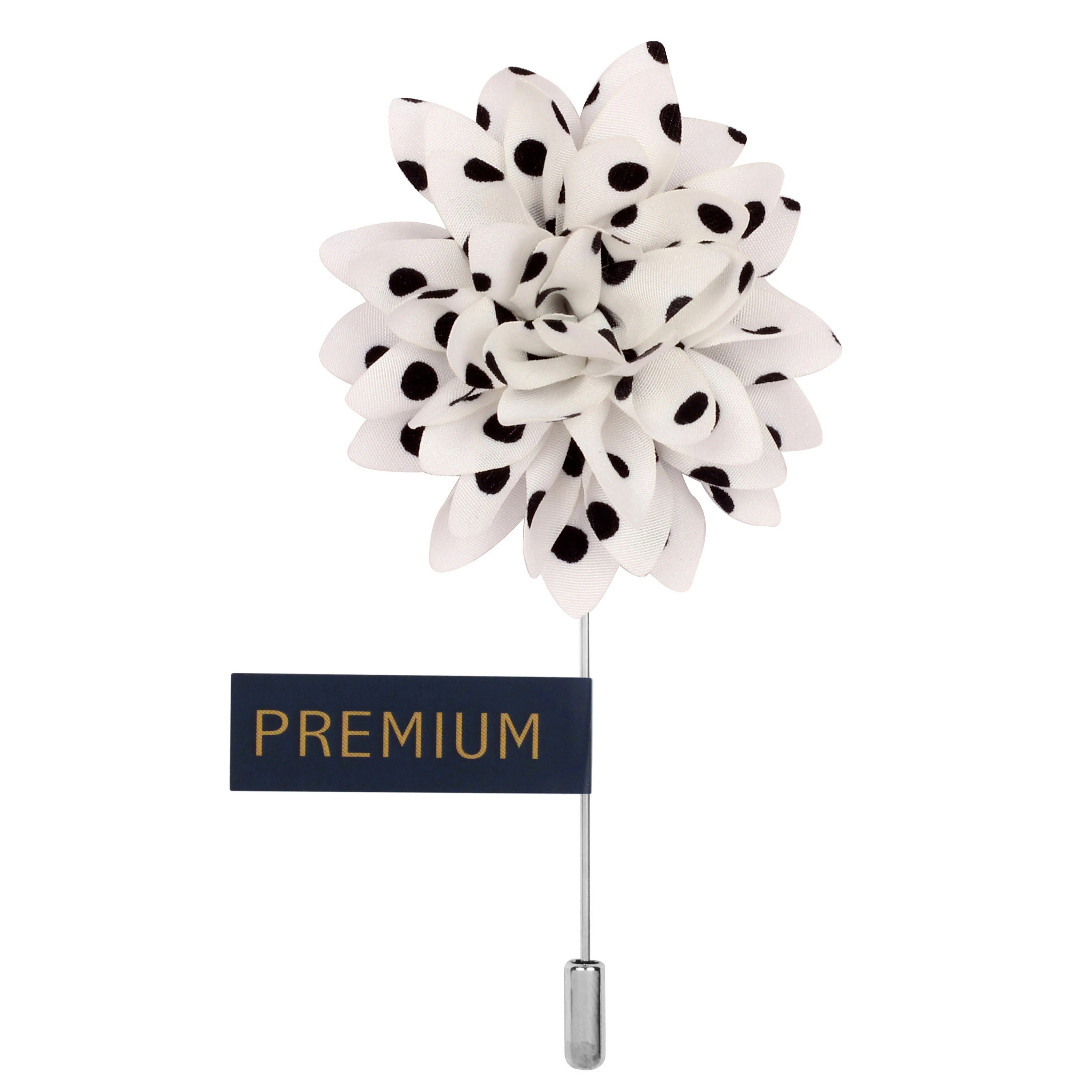 Peluche Polka Petals White, Black Brooch Lapel Pin