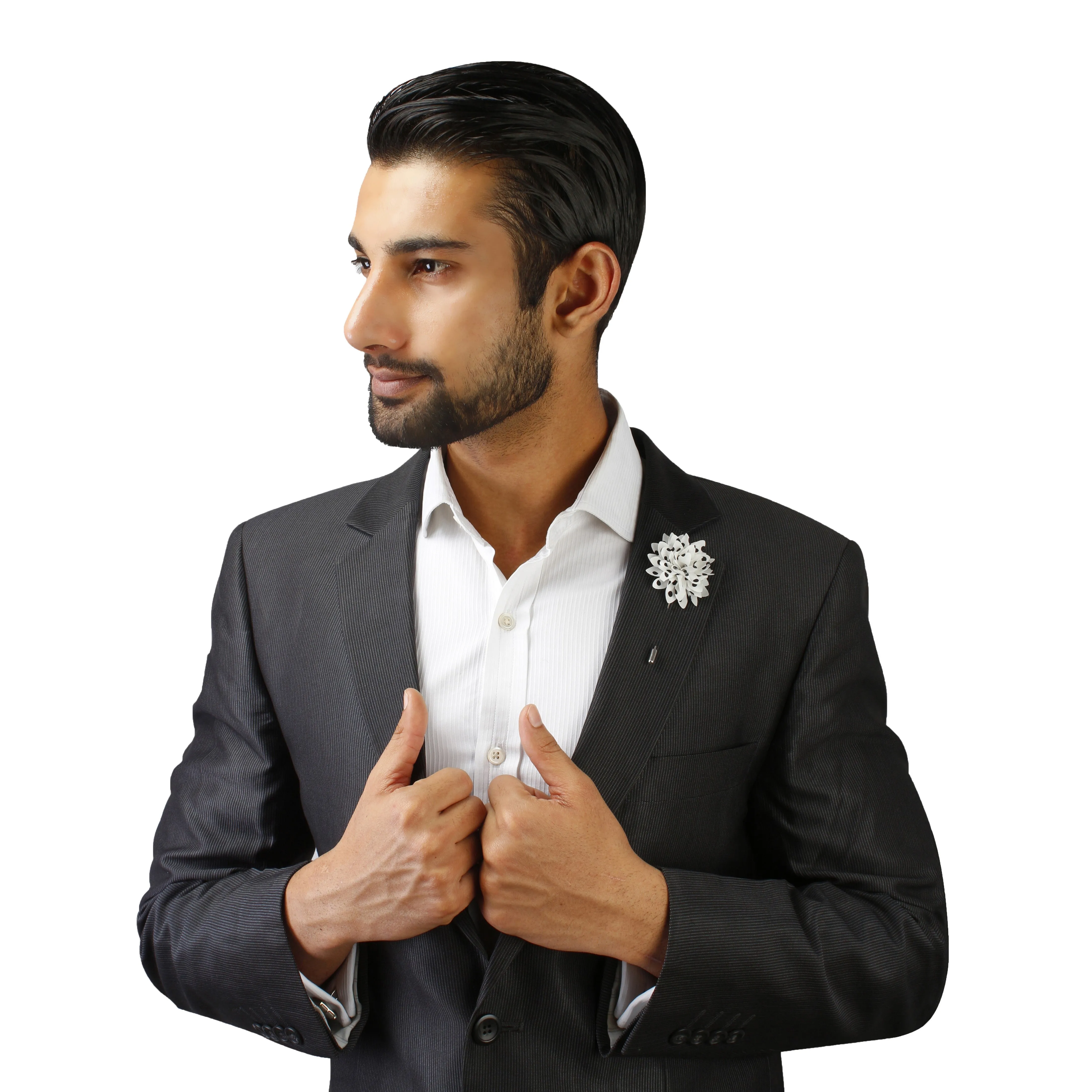 Peluche Polka Petals White, Black Brooch Lapel Pin
