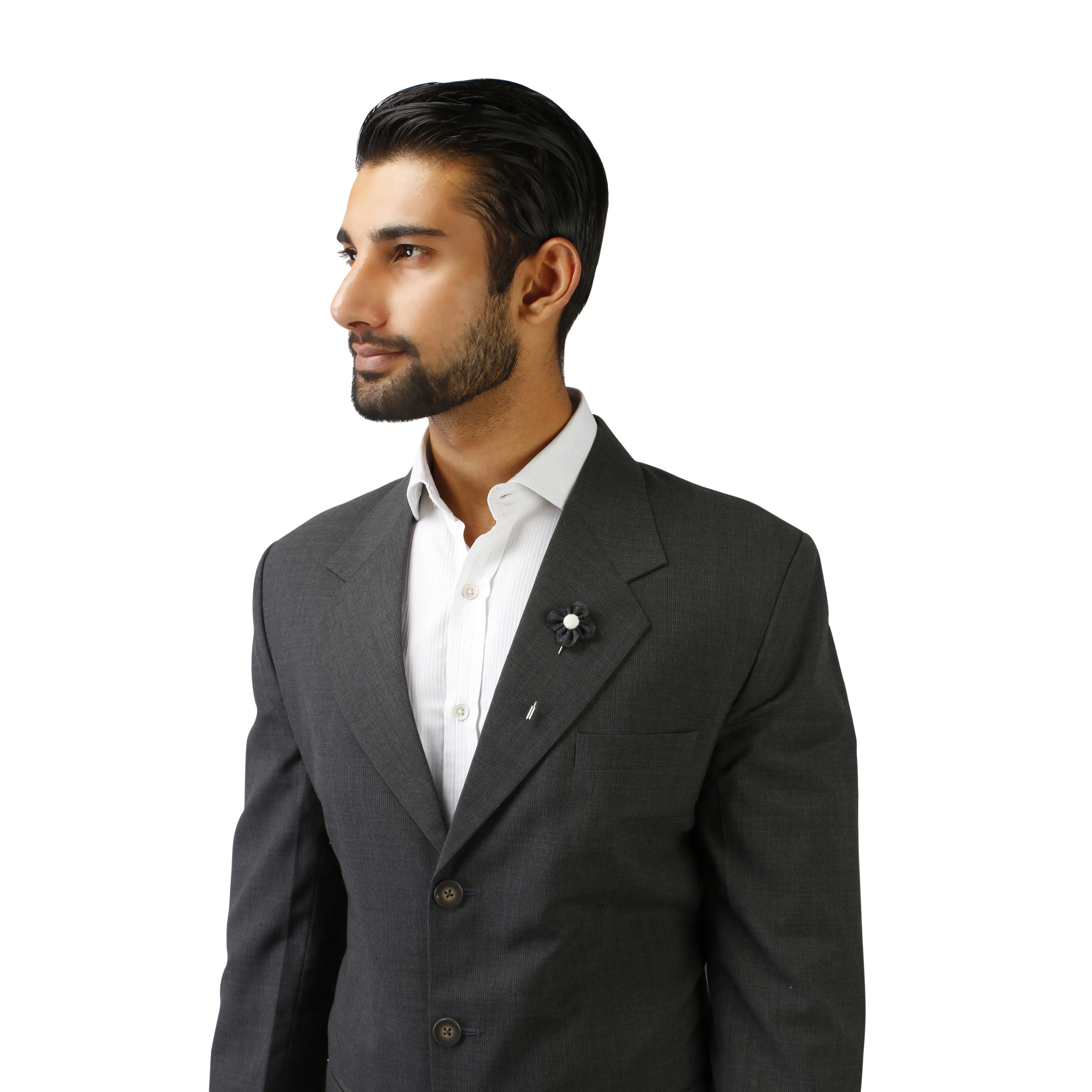 Peluche The Four Petal Classic Flower Dark Grey, Grey Brooch Lapel Pin