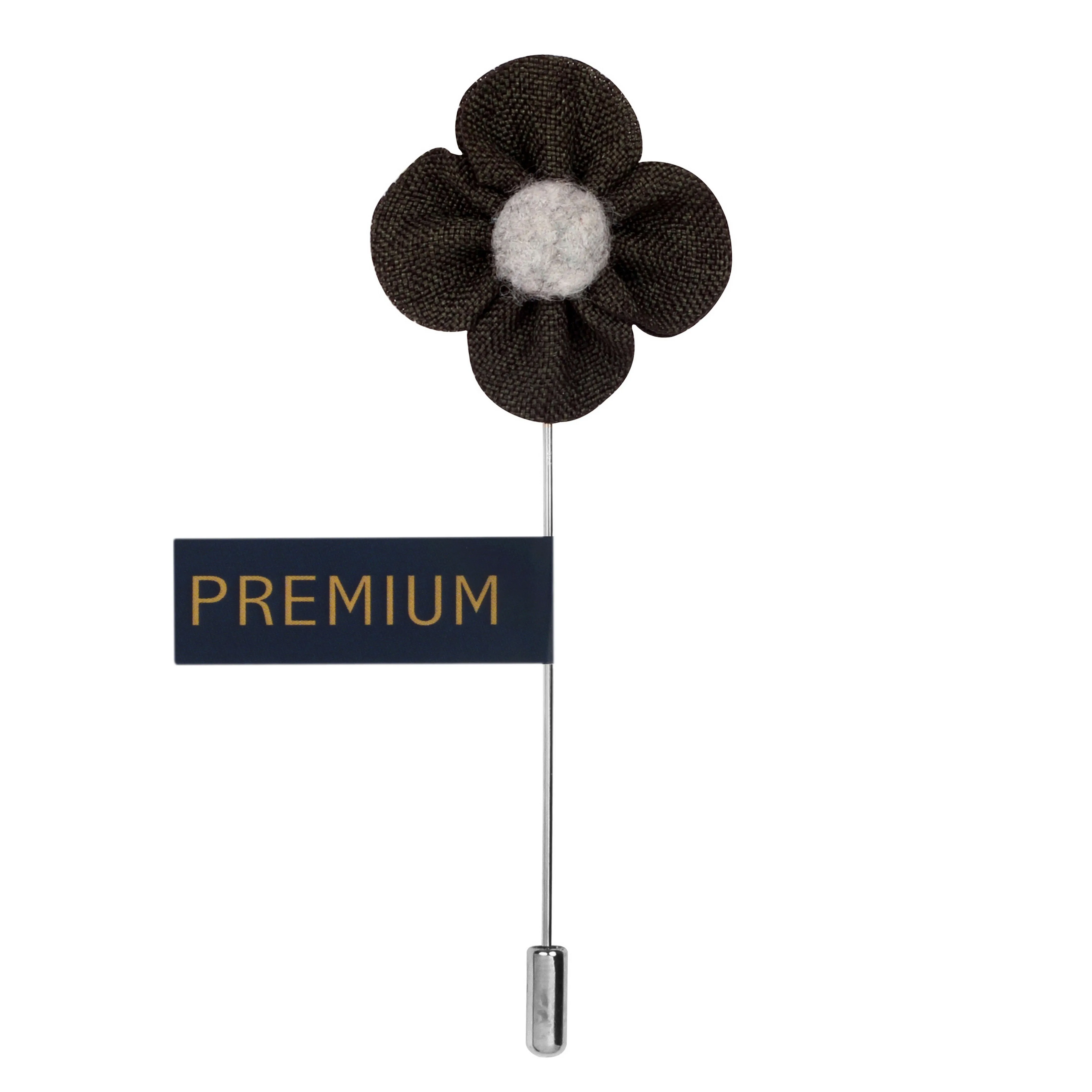 Peluche The Four Petal Classic Flower Dark Grey, Grey Brooch Lapel Pin