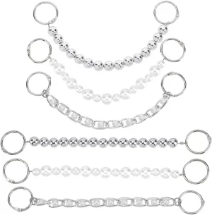 PH PandaHall 6pcs Shoe Charms Chains, Pearl Shoe Chains 3 Styles Shoe Decoration Chain, DIY Hanging Shoes Chain with Alloy Ring for Clog Sandals Casual Shoes, Platinum Color 9-9.7 inch