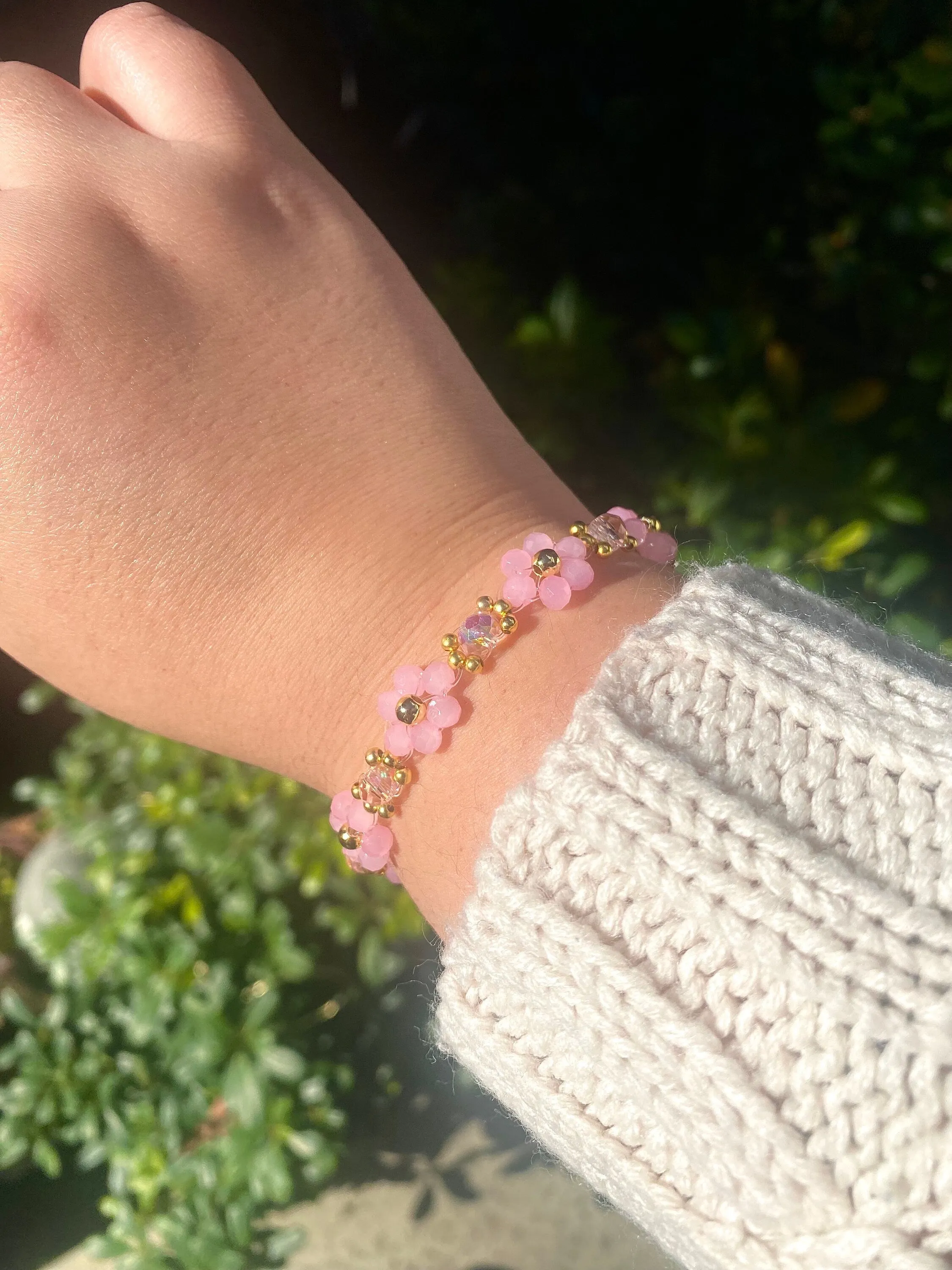 Pink Valentine Crystal Daisy Flower Bracelet