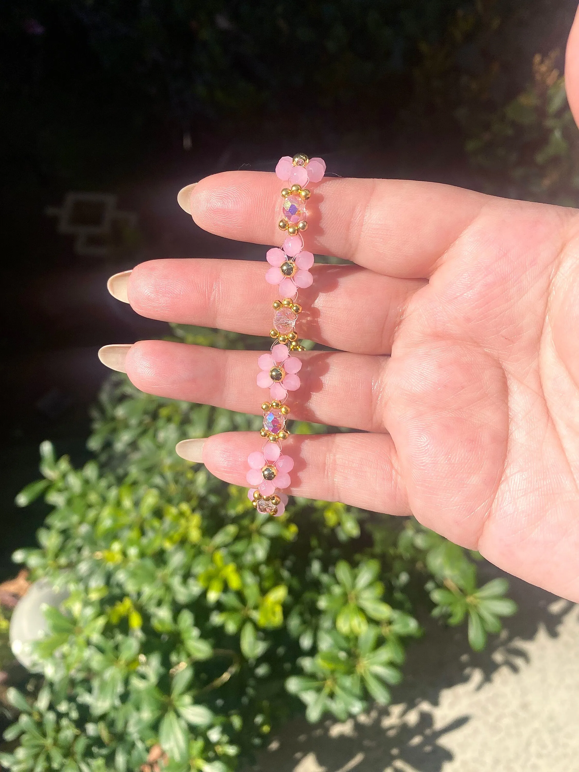 Pink Valentine Crystal Daisy Flower Bracelet