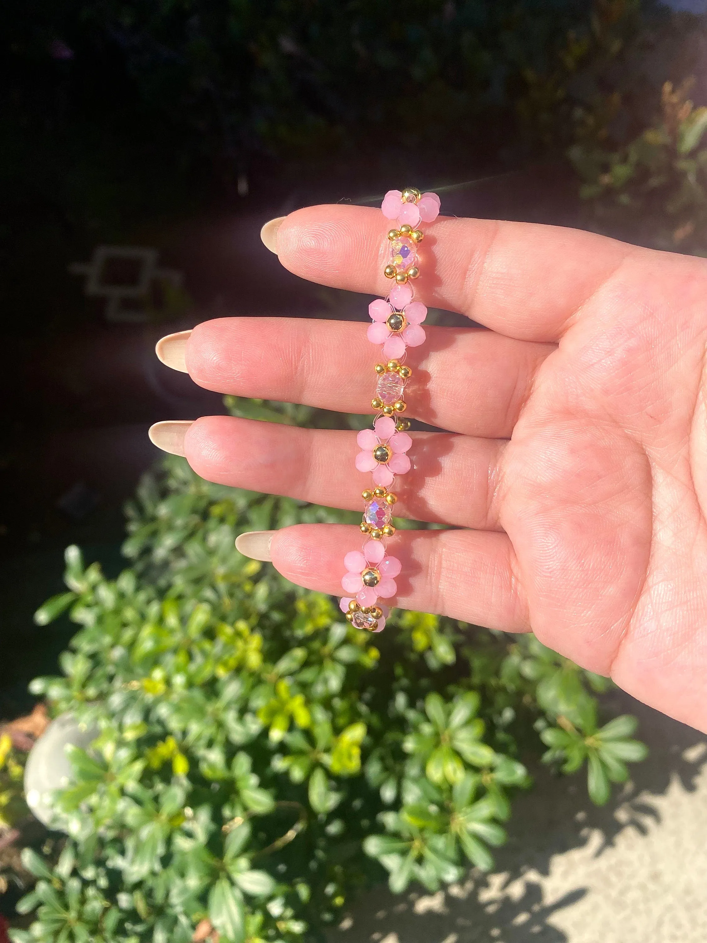 Pink Valentine Crystal Daisy Flower Bracelet