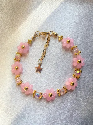 Pink Valentine Crystal Daisy Flower Bracelet