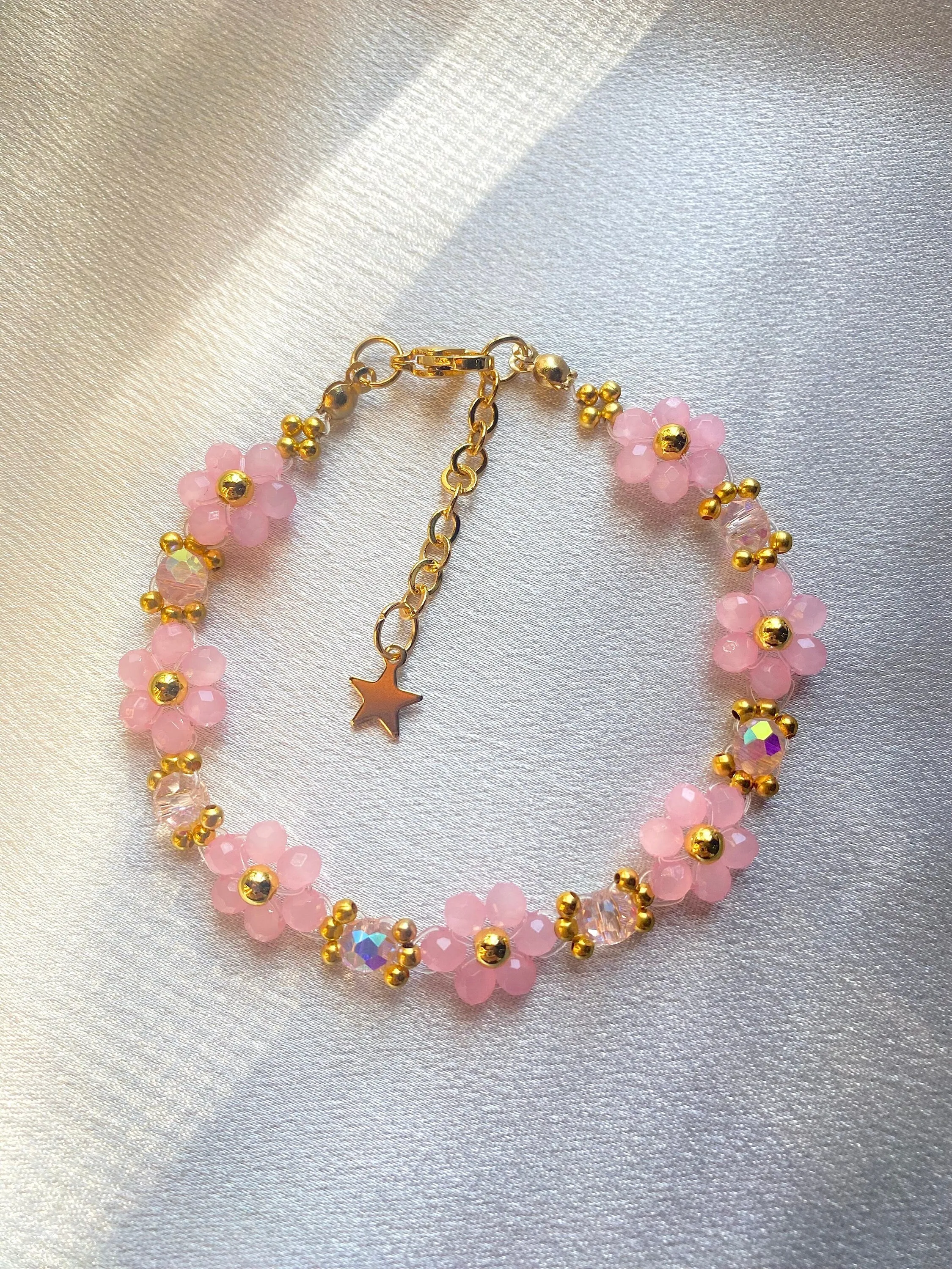 Pink Valentine Crystal Daisy Flower Bracelet