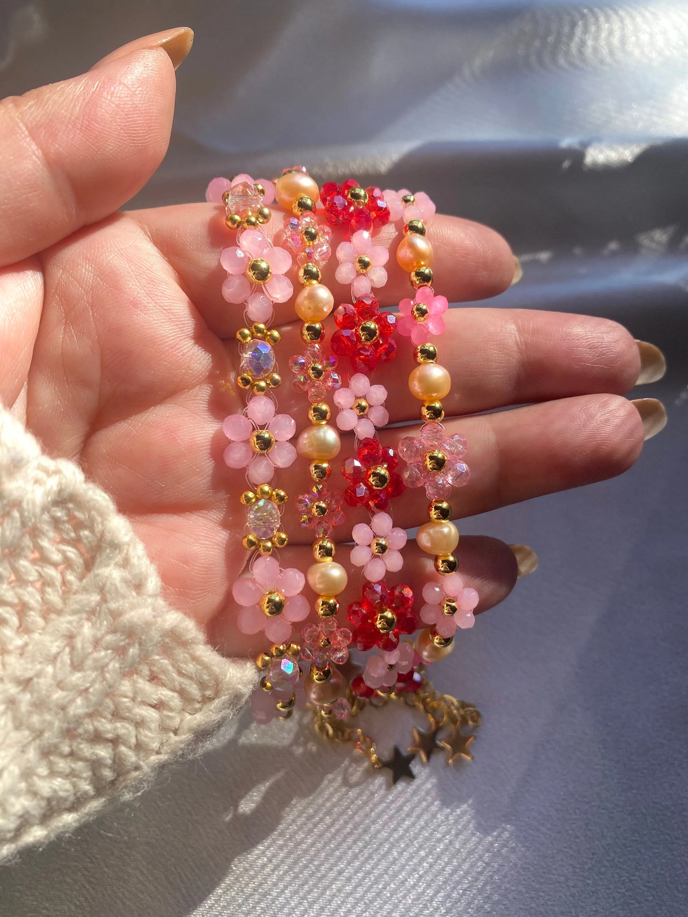 Pink Valentine Crystal Daisy Flower Bracelet