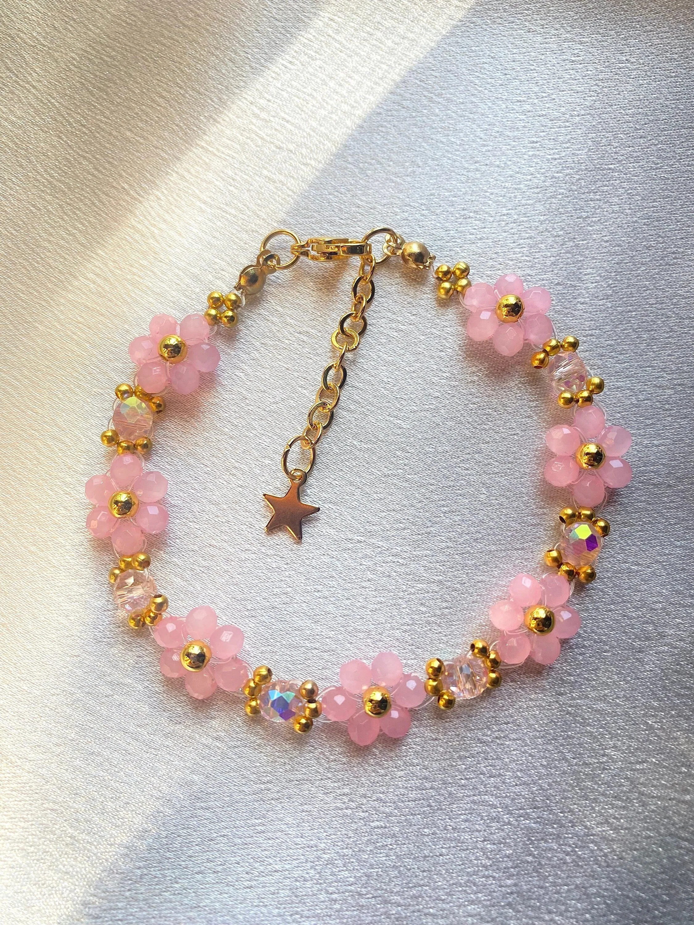 Pink Valentine Crystal Daisy Flower Bracelet