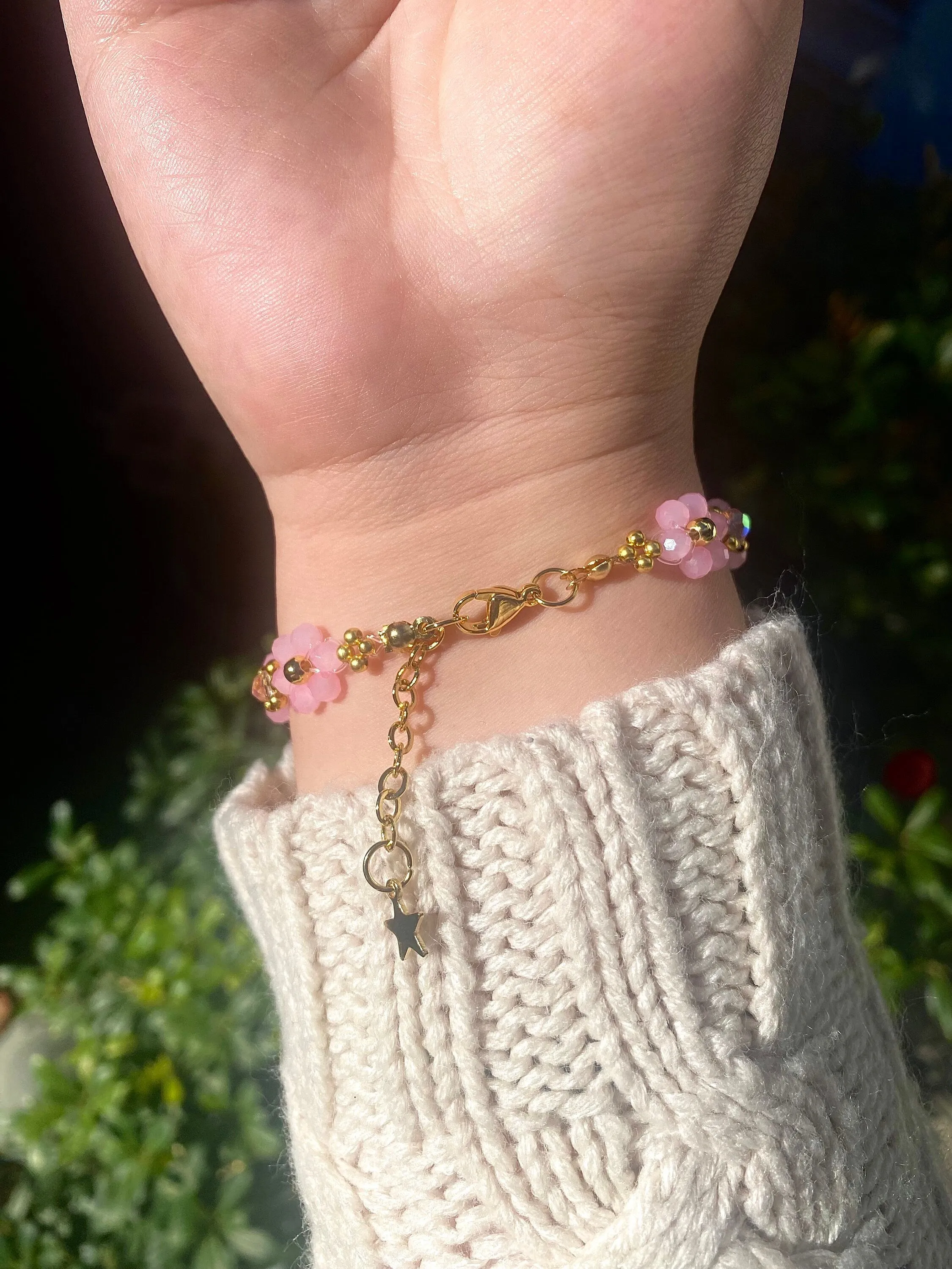 Pink Valentine Crystal Daisy Flower Bracelet