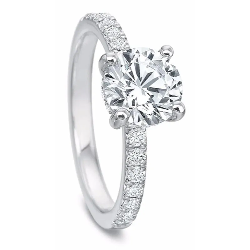 Precision Set 18K White Gold Bead-Set Round Brilliant Diamond Semi-Mount Engagement Ring, 0.29ct (Setting Only)