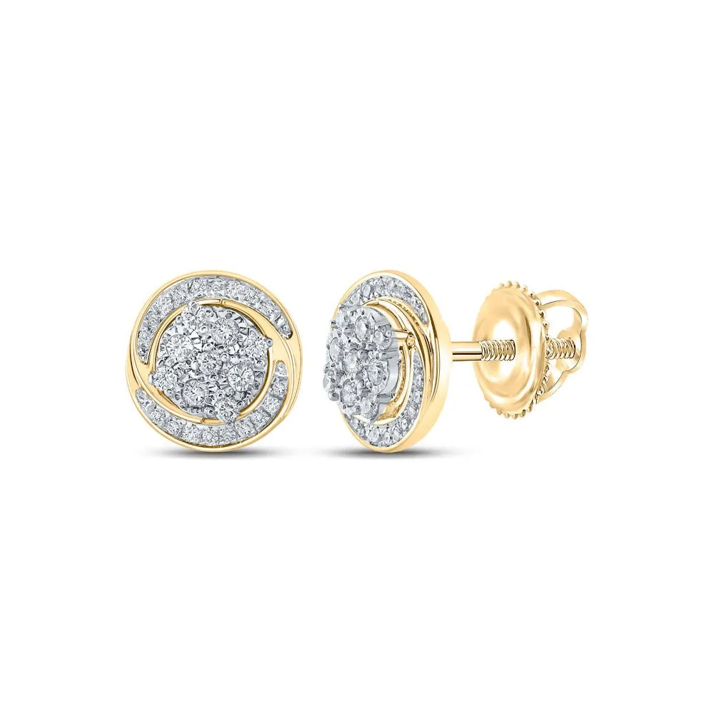 Radiant Brilliance: 10kt Yellow Gold Womens Round Diamond Cluster Earrings 1/5 Cttw