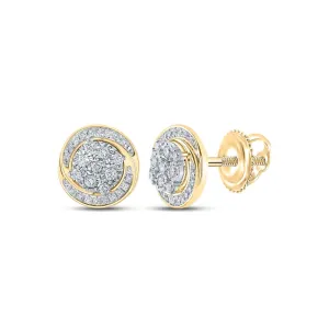 Radiant Brilliance: 10kt Yellow Gold Womens Round Diamond Cluster Earrings 1/5 Cttw