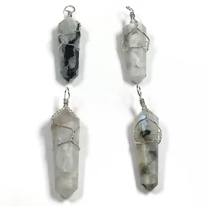 Rainbow Moonstone Pointed Pendant With Wire Wrapped Charms