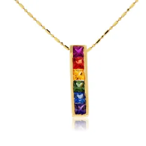 Rainbow Sapphire Bar Style Drop Pendant