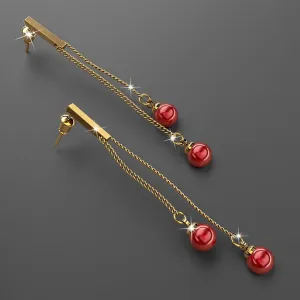 Red Dot Dangle Gold Layered Earrings