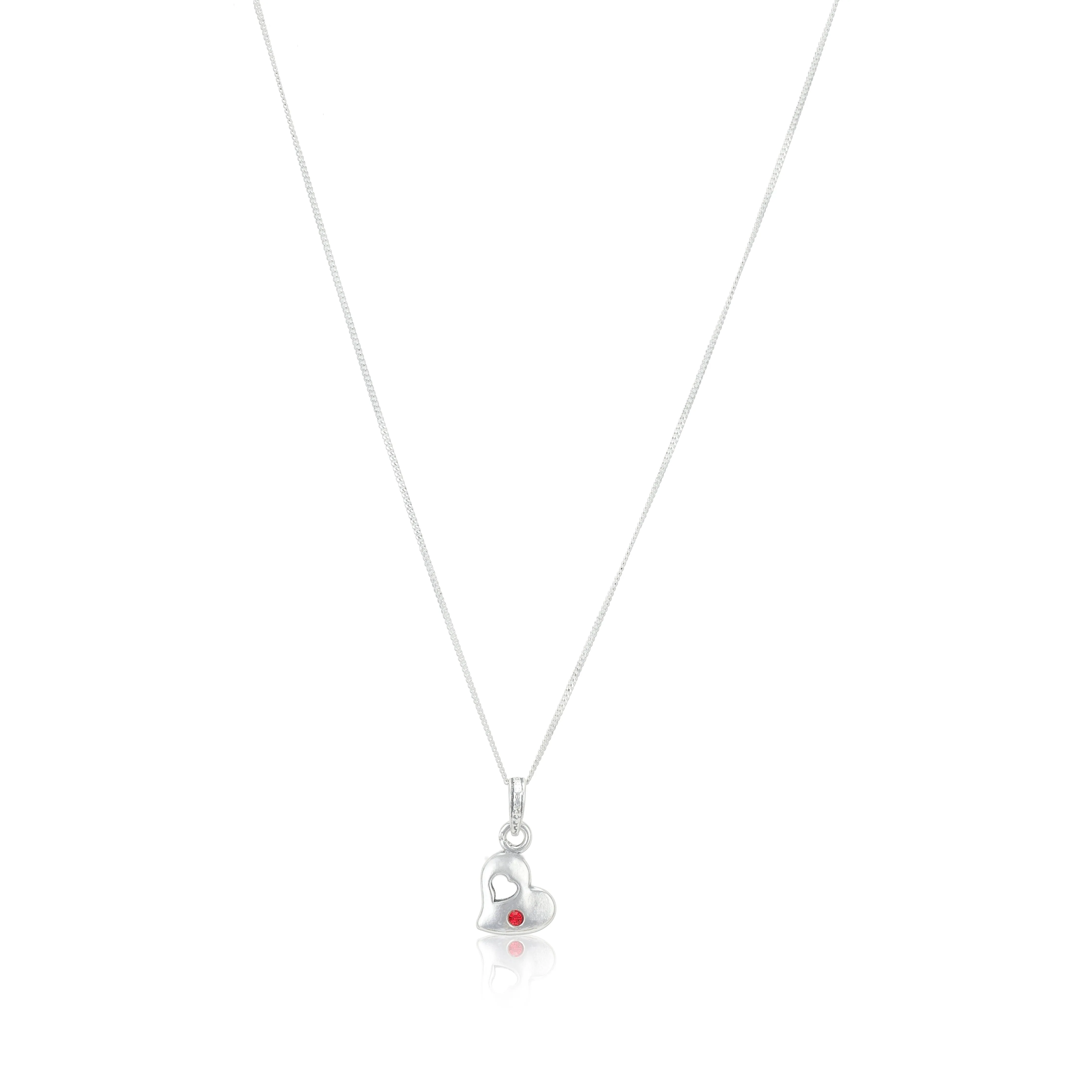 Red Pointed Heart Rhodium Plated Chain Pendants