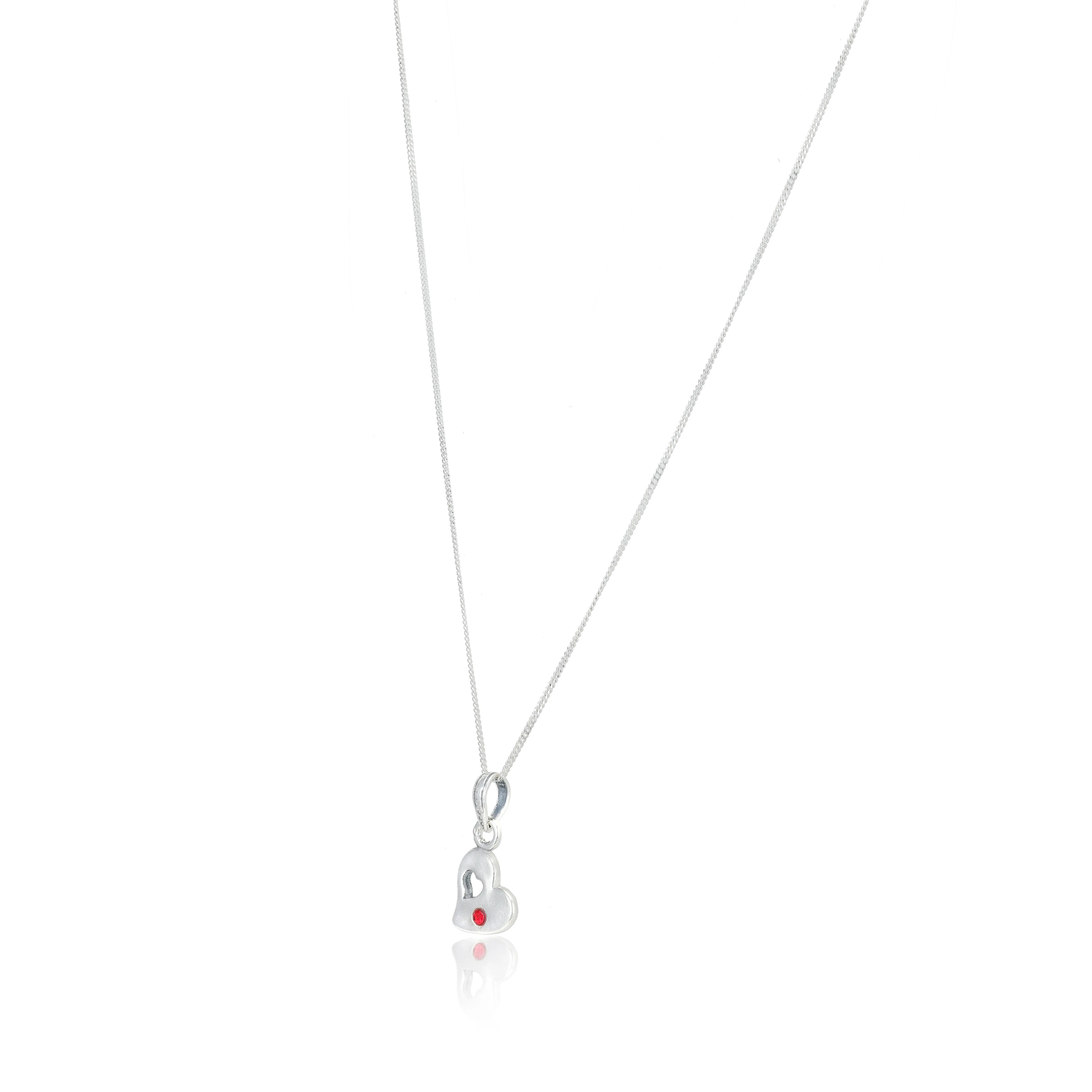 Red Pointed Heart Rhodium Plated Chain Pendants