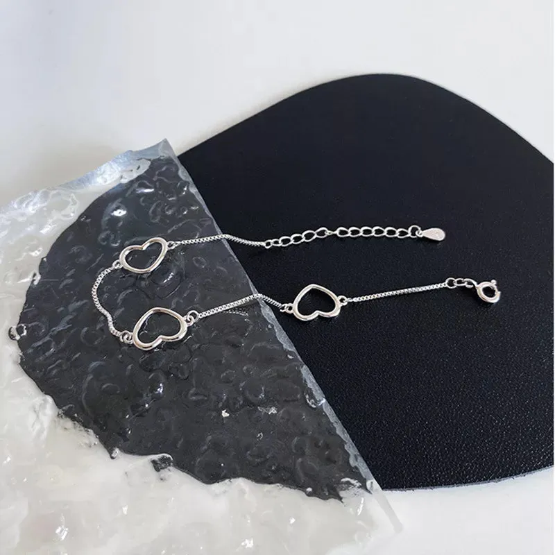 Romance 925 Sterling Silver Double Love Bracelet