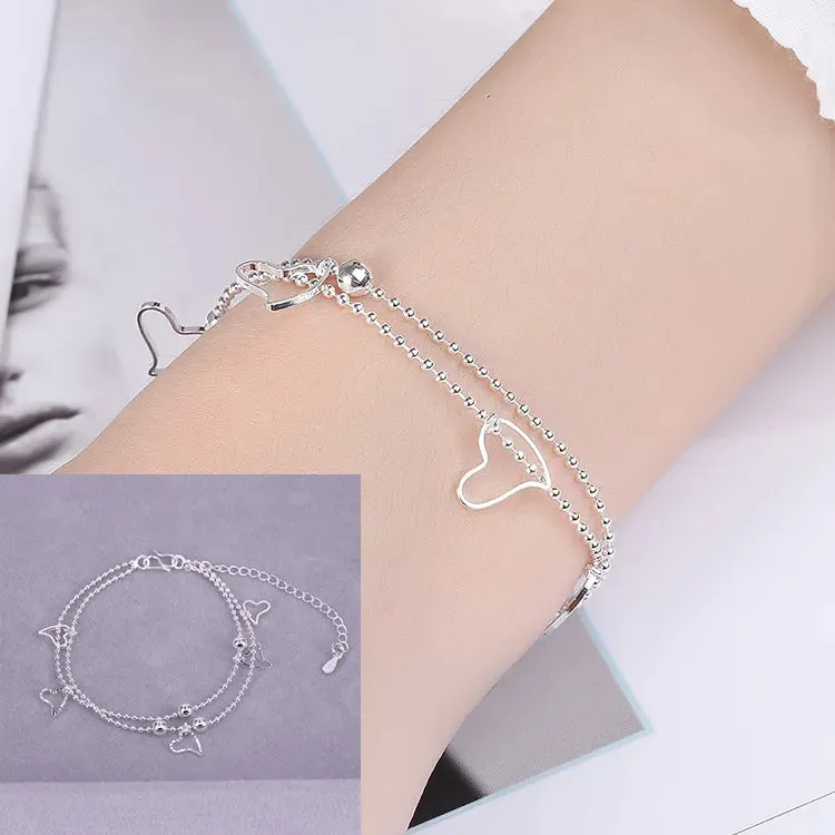 Romance 925 Sterling Silver Double Love Bracelet