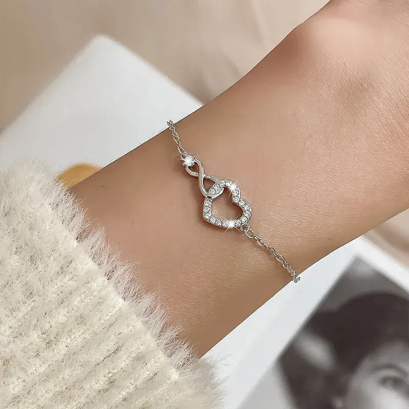 Romance 925 Sterling Silver Double Love Bracelet