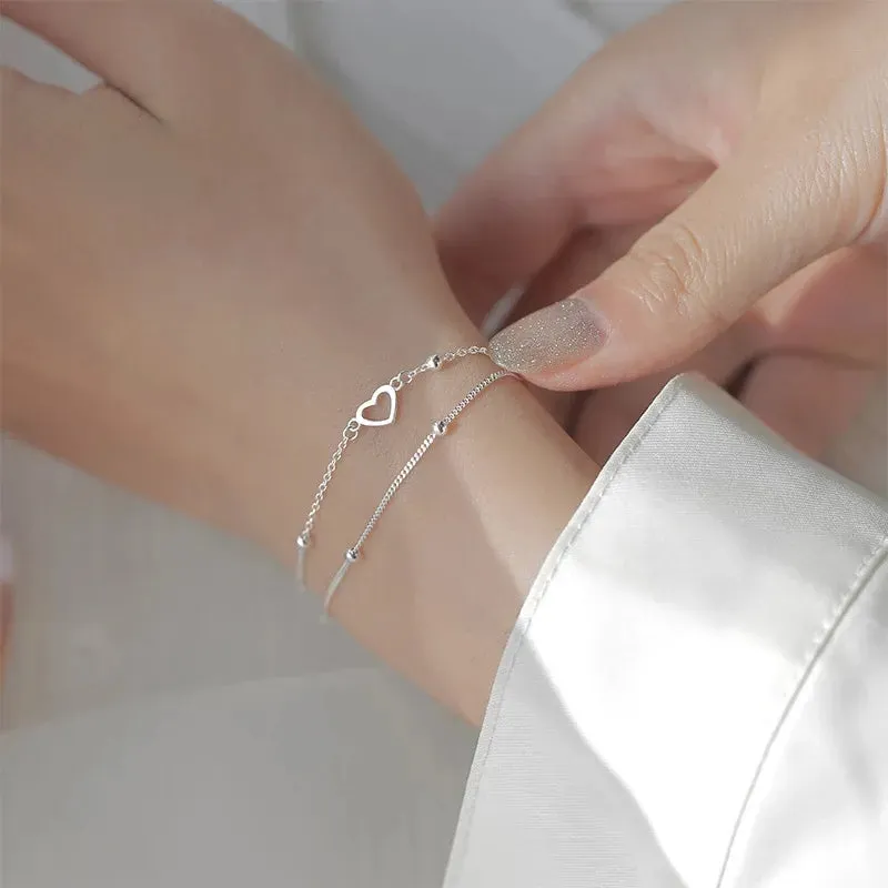 Romance 925 Sterling Silver Double Love Bracelet