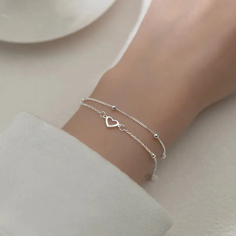 Romance 925 Sterling Silver Double Love Bracelet