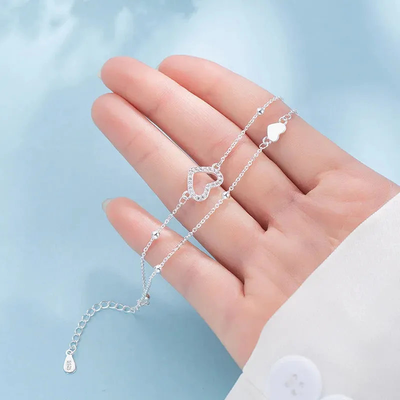 Romance 925 Sterling Silver Double Love Bracelet