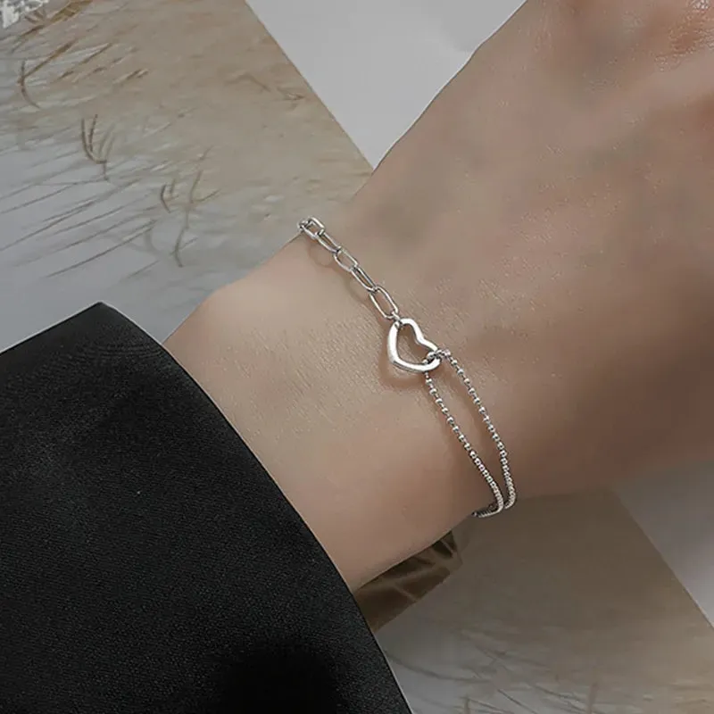 Romance 925 Sterling Silver Double Love Bracelet