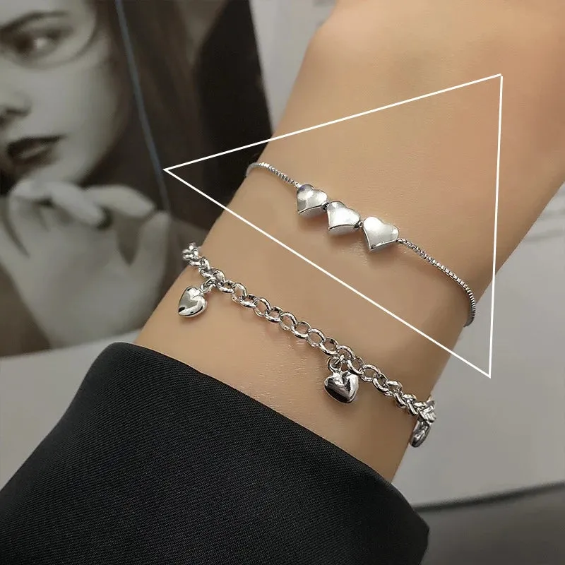 Romance 925 Sterling Silver Double Love Bracelet