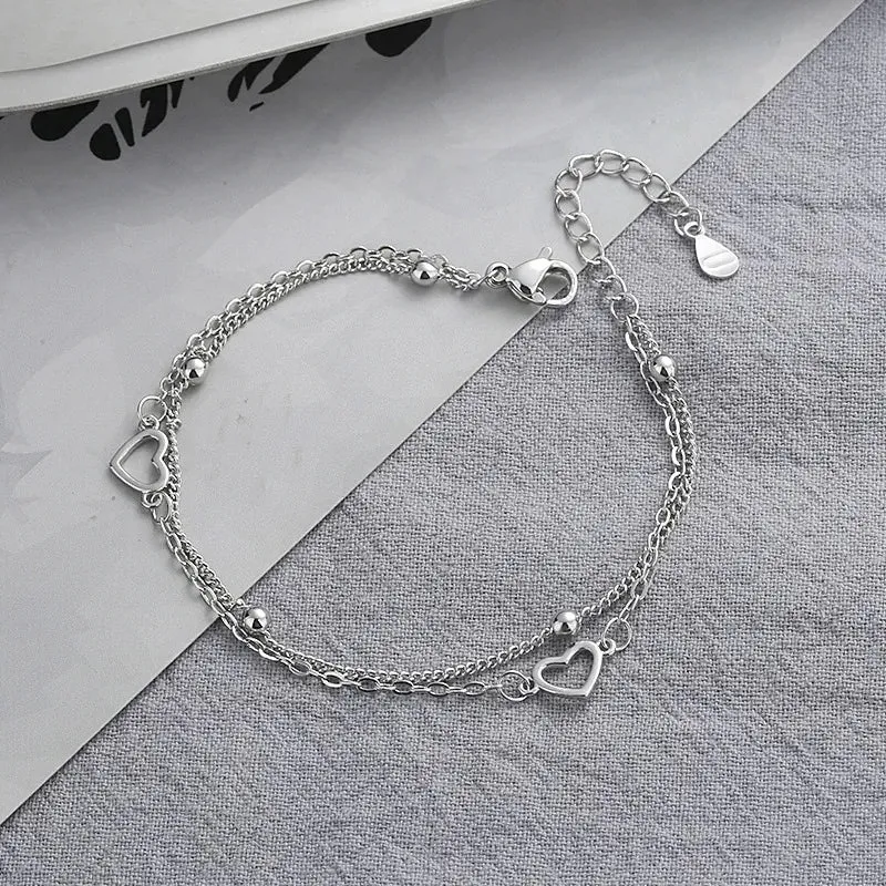 Romance 925 Sterling Silver Double Love Bracelet