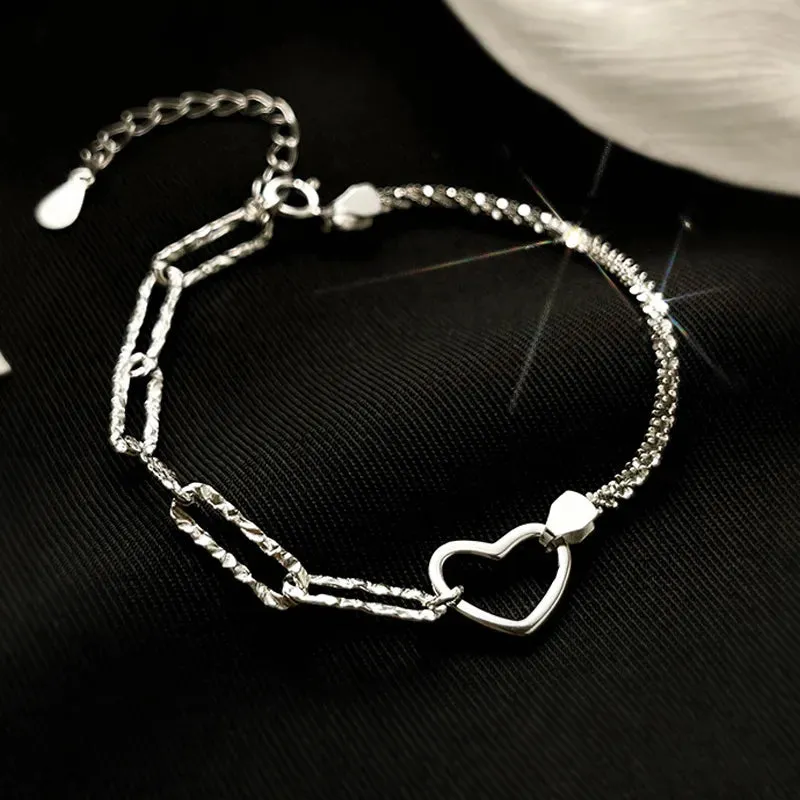 Romance 925 Sterling Silver Double Love Bracelet