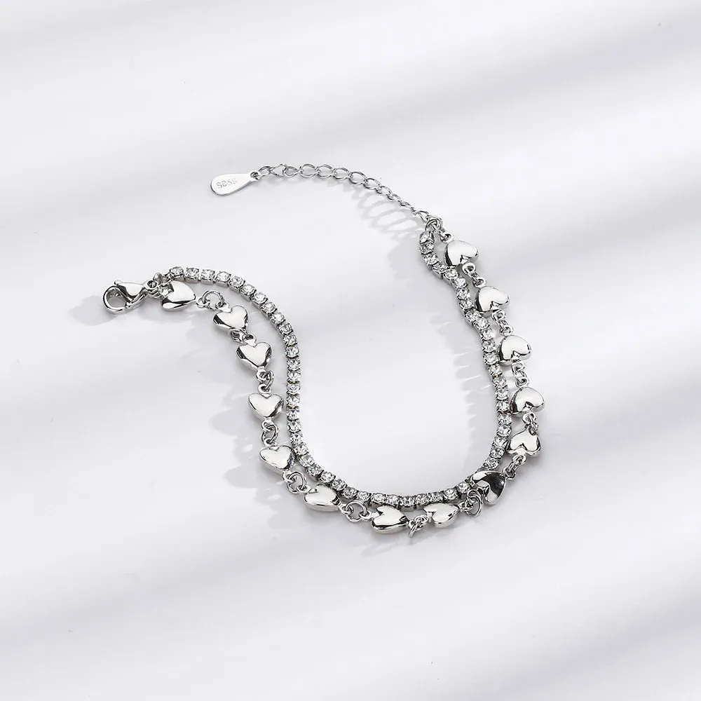Romance 925 Sterling Silver Double Love Bracelet